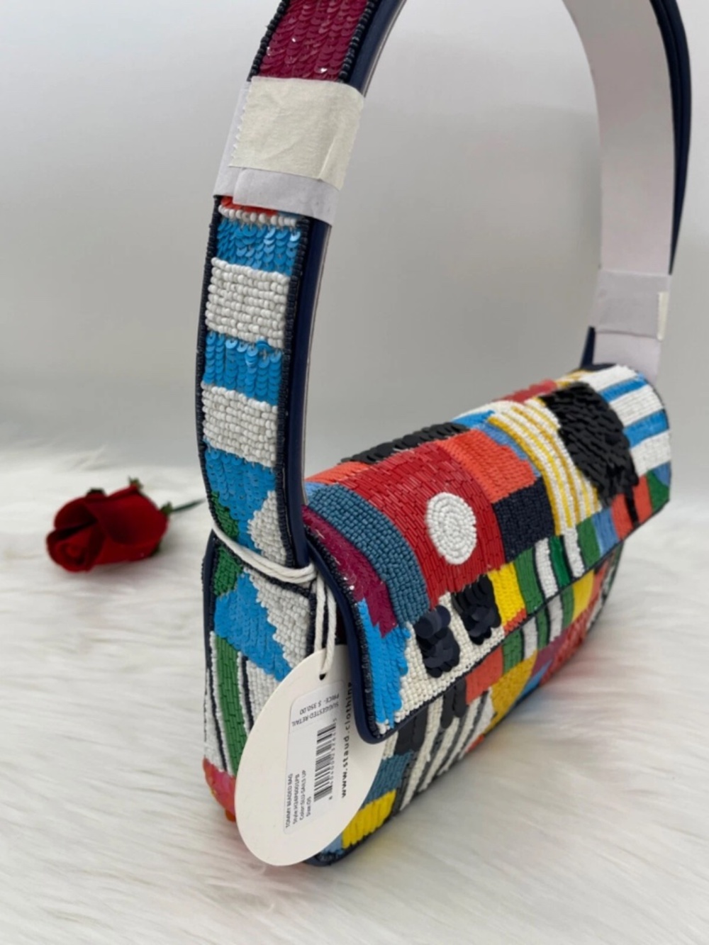AUTH NWT Staud Tommy Glass Bead Sequin Shoulder Bag In Sails UP ~NEW Arrival~ - Picture 10 of 16